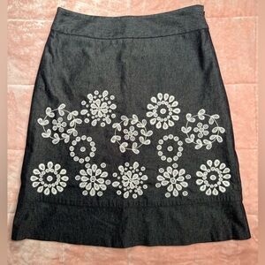 Ann Taylor Black Skirt with White Floral Design